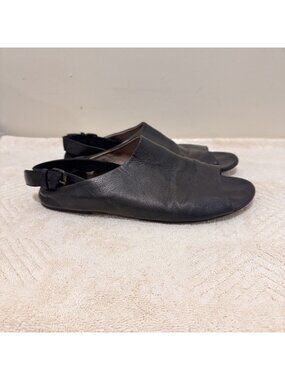 Marsèll Women Black Leather Slingback Flat Sandals Peep Toe Buckle Italy 10.5